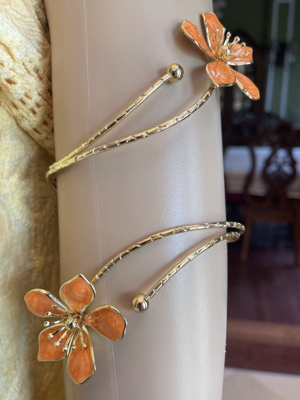 Boho Orange Enamel Flower Arm & Ankle Cuff Bracelet | Adjustable - Picture 6 of 13